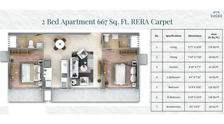 Sugee-Srushti-Floor-Plan-2 BHK-667 Sqft-Type-2